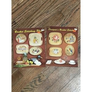 Vtg Cross Stitch Patterns BASKET‎ STITCHING PLUS Wangs 1983 Home Motif 2 Books